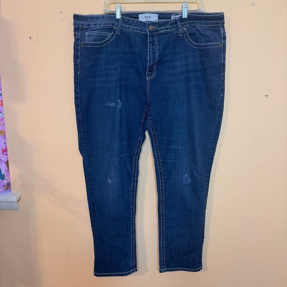 VGS Women's Blue Denim roll up skinny Jeans Size 22